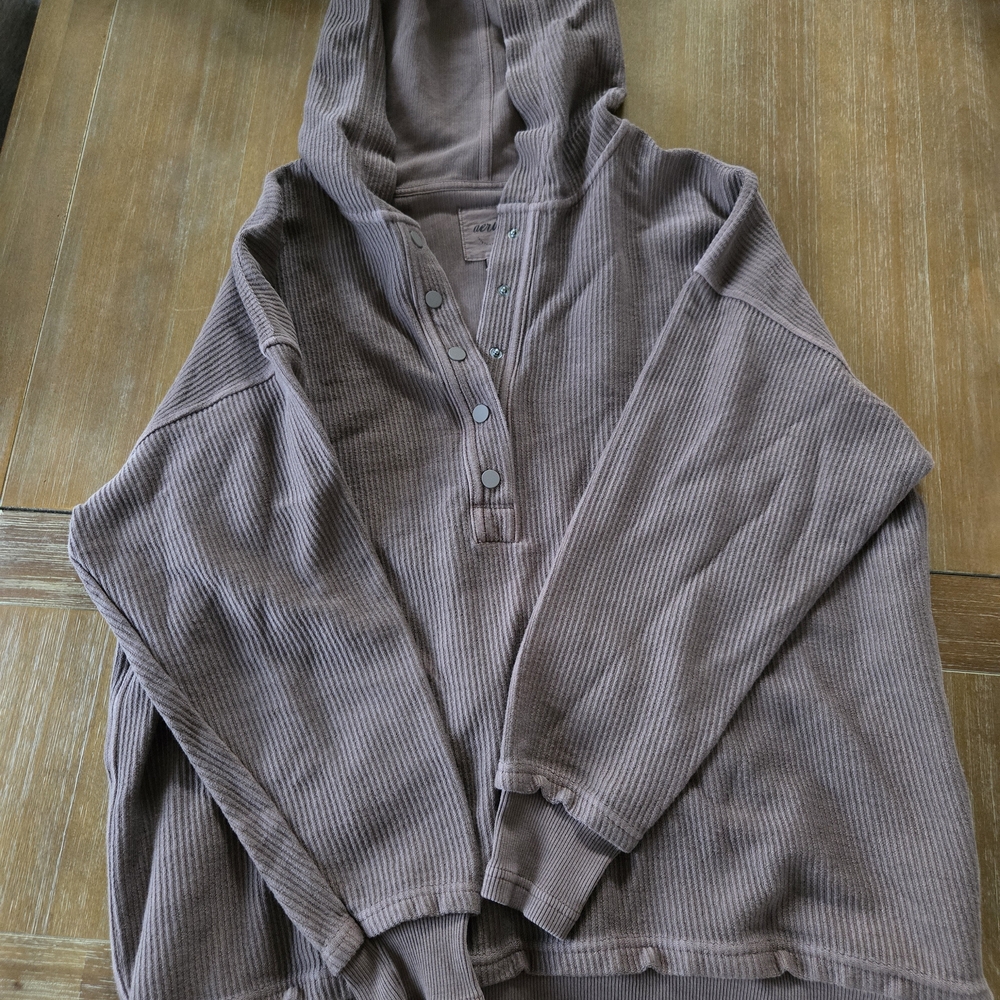 Aerie Brown Button Up Pullover